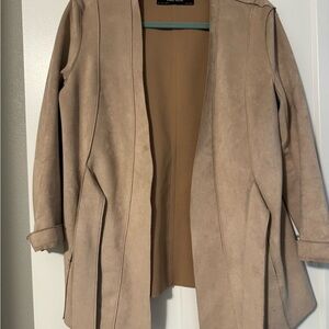 Zara Basic Faux Suede Open Front Jacket Tan Neutral